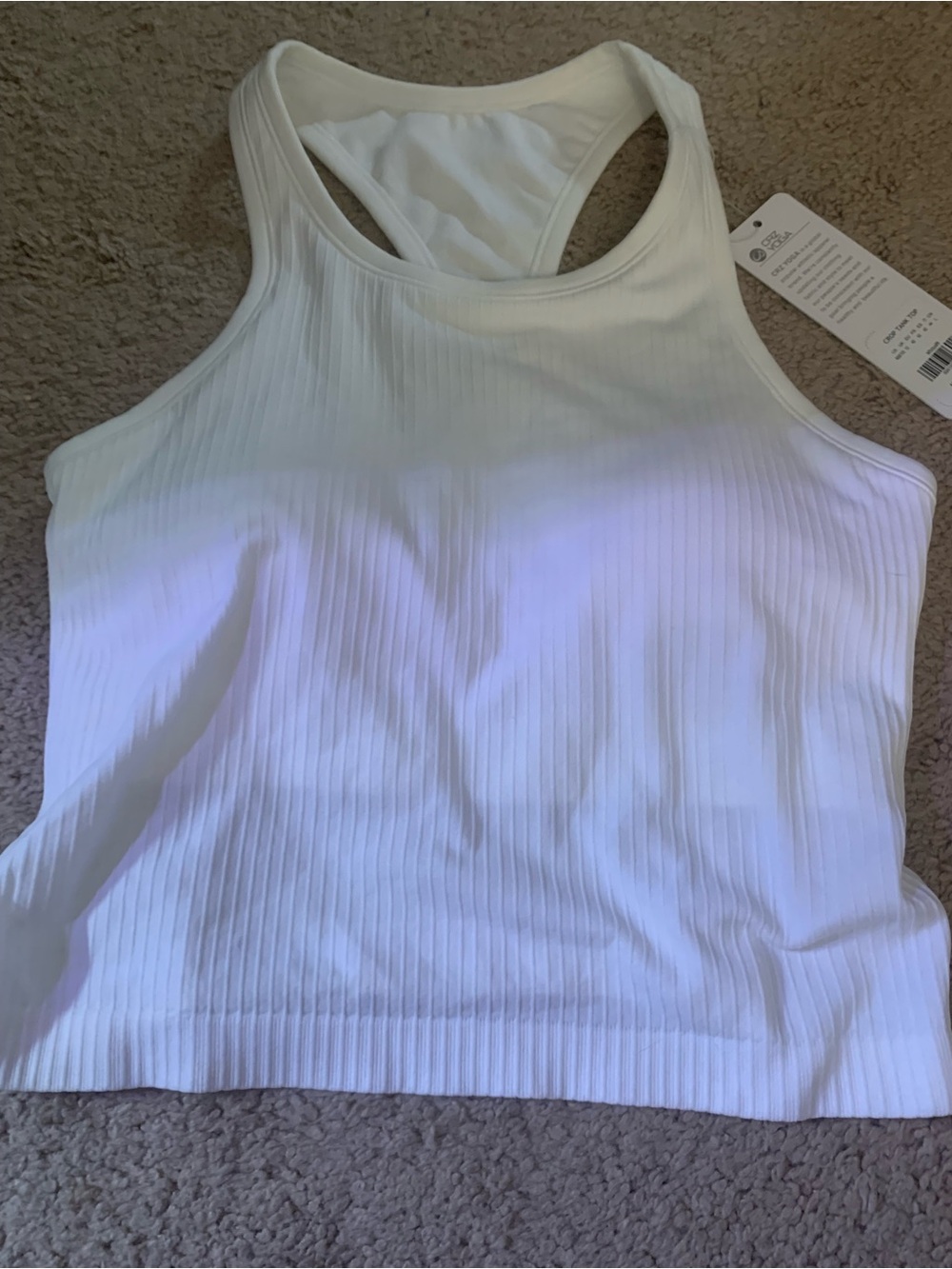 CRZ YOGA White Ribbed Racerback Crop Tank